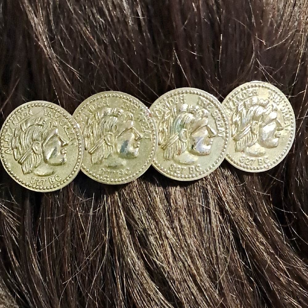 Silver-tone Alexander The Great 4 Coin Barrette Hair Clip - Women Accessories